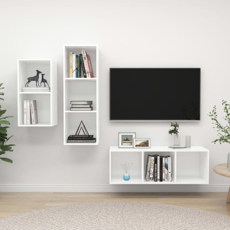 Ensemble de meuble TV 3 pcs Blanc Bois d'ingénierie