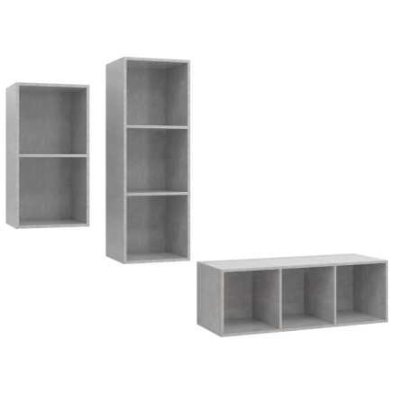 Ensemble de meuble TV 3 pcs Gris béton Bois d'ingénierie 2