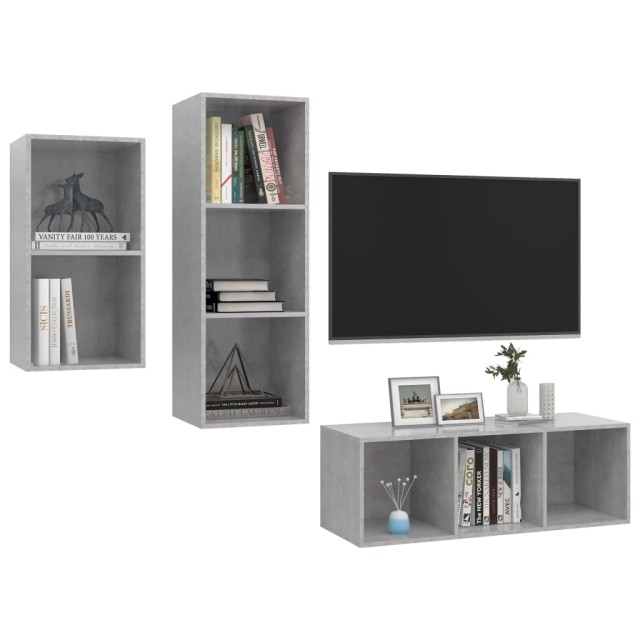 Ensemble de meuble TV 3 pcs Gris béton Bois d'ingénierie