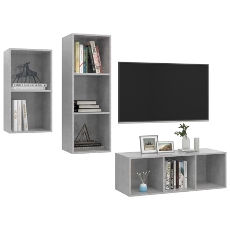 Ensemble de meuble TV 3 pcs Gris béton Bois d'ingénierie