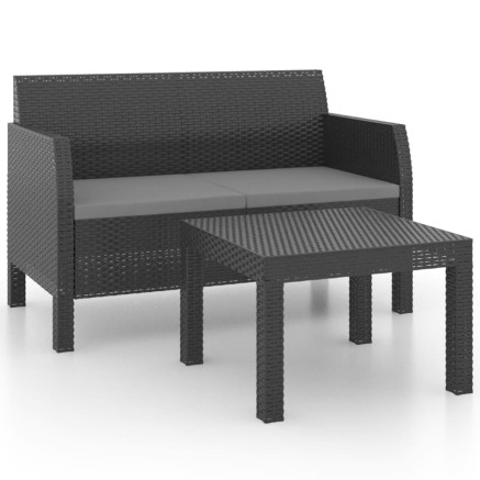 Salon de jardin 2 pcs avec coussins PP Rotin Anthracite 2