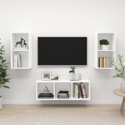 Ensemble de meuble TV 3 pcs Blanc Bois d'ingénierie