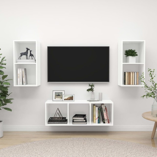 Ensemble de meuble TV 3 pcs Blanc Bois d'ingénierie