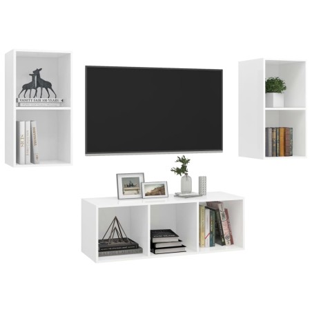 Ensemble de meuble TV 3 pcs Blanc Bois d'ingénierie