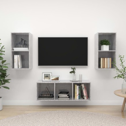 Ensemble de meuble TV 3 pcs Gris béton Bois d'ingénierie