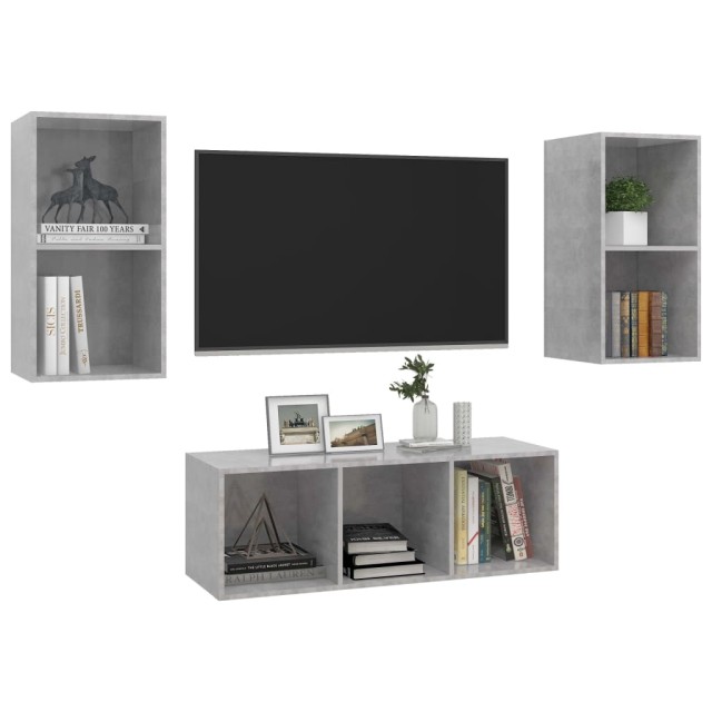 Ensemble de meuble TV 3 pcs Gris béton Bois d'ingénierie