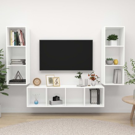 Ensemble de meuble TV 3 pcs Blanc Bois d'ingénierie