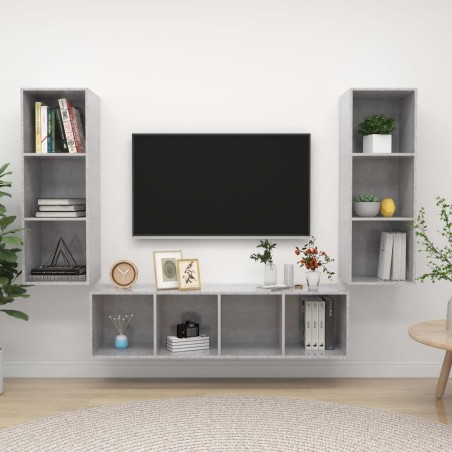 Ensemble de meuble TV 3 pcs Gris béton Bois d'ingénierie