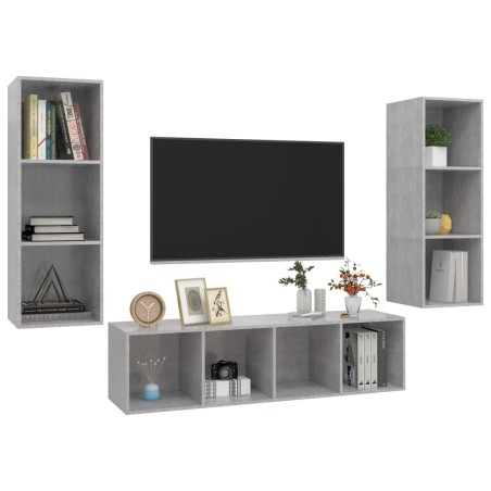 Ensemble de meuble TV 3 pcs Gris béton Bois d'ingénierie