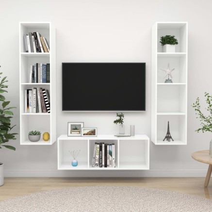Ensemble de meuble TV 3 pcs Blanc Bois d'ingénierie