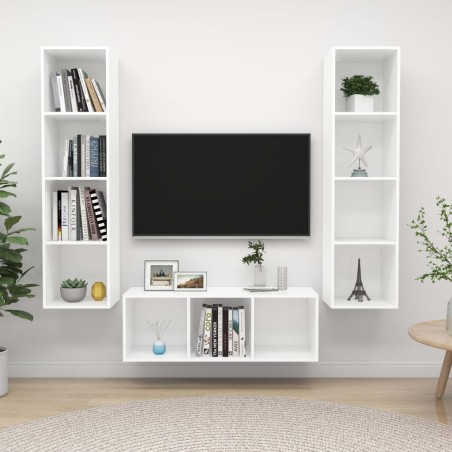 Ensemble de meuble TV 3 pcs Blanc Bois d'ingénierie