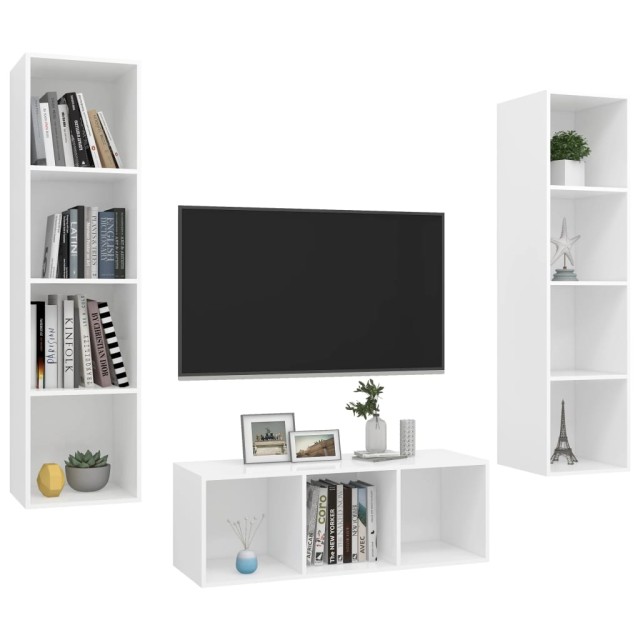 Ensemble de meuble TV 3 pcs Blanc Bois d'ingénierie