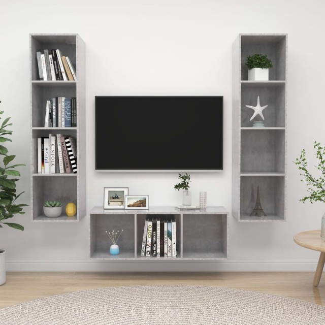Ensemble de meuble TV 3 pcs Gris béton Bois d'ingénierie