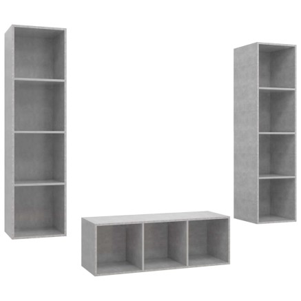 Ensemble de meuble TV 3 pcs Gris béton Bois d'ingénierie 2