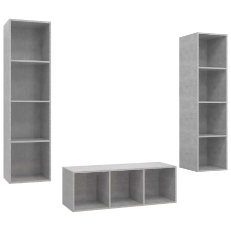 Ensemble de meuble TV 3 pcs Gris béton Bois d'ingénierie