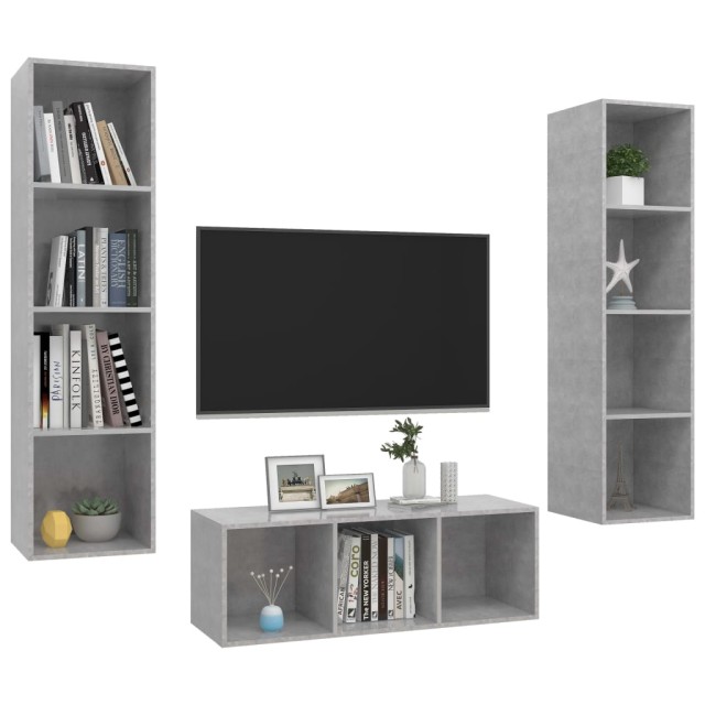 Ensemble de meuble TV 3 pcs Gris béton Bois d'ingénierie