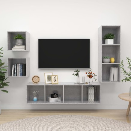 Ensemble de meuble TV 4 pcs Gris béton Bois d'ingénierie