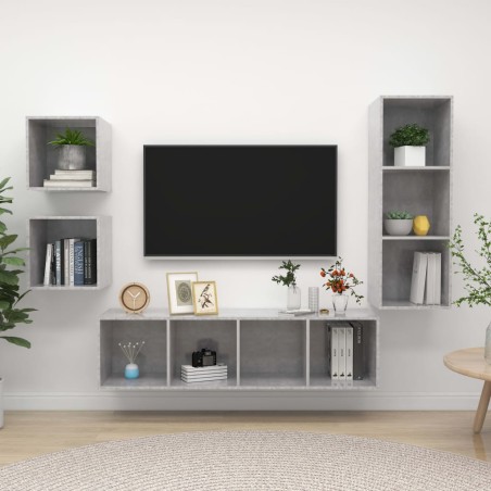 Ensemble de meuble TV 4 pcs Gris béton Bois d'ingénierie