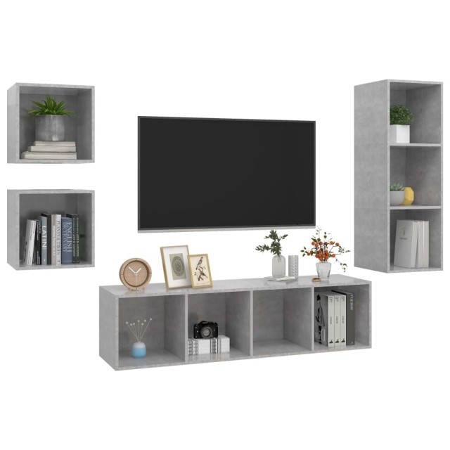 Ensemble de meuble TV 4 pcs Gris béton Bois d'ingénierie