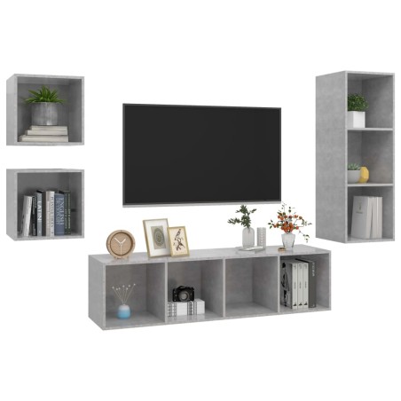 Ensemble de meuble TV 4 pcs Gris béton Bois d'ingénierie
