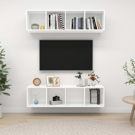 Meubles TV muraux 2 pcs Blanc Bois d'ingénierie