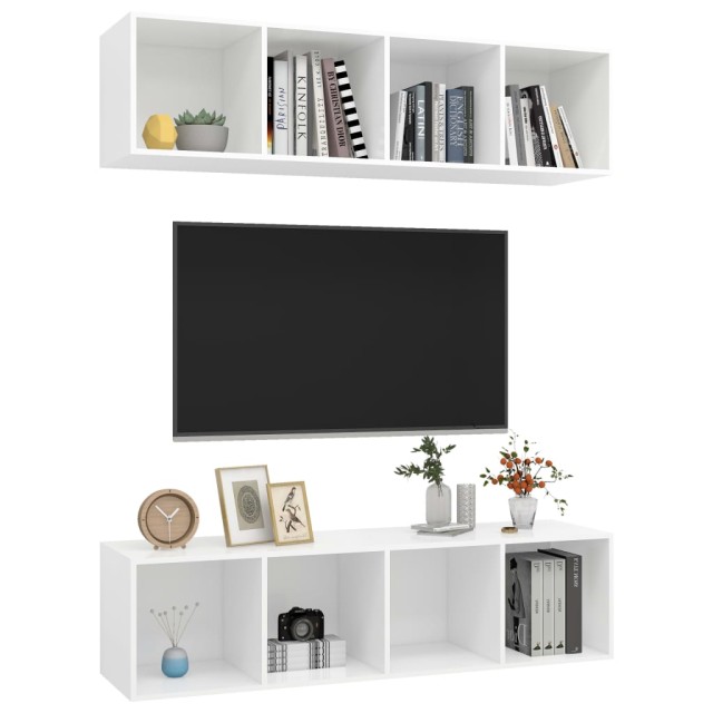 Meubles TV muraux 2 pcs Blanc Bois d'ingénierie