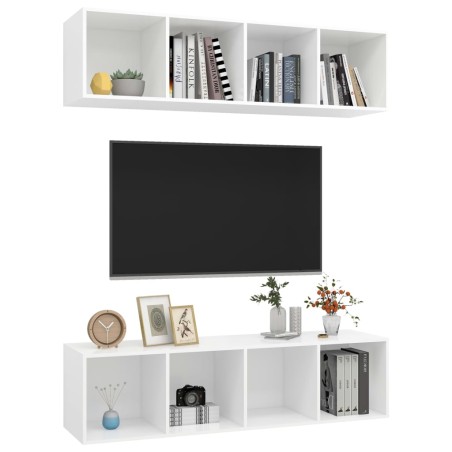 Meubles TV muraux 2 pcs Blanc Bois d'ingénierie