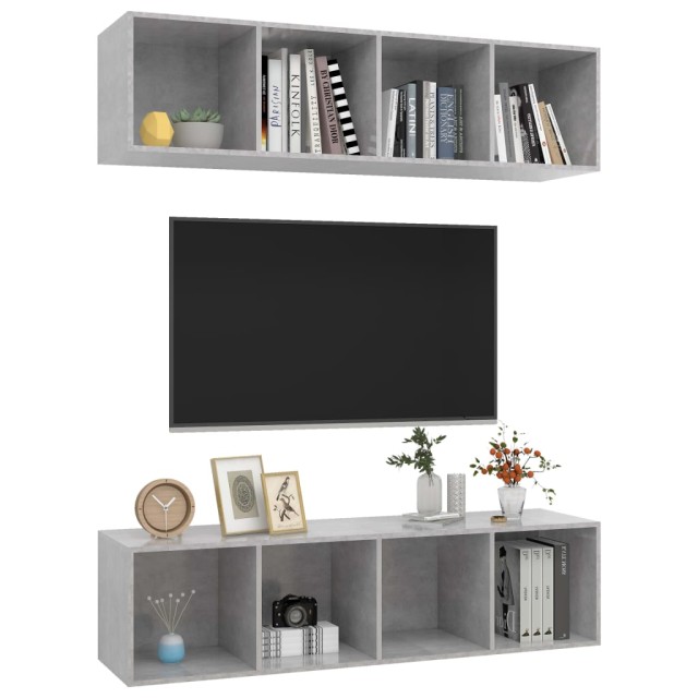 Meubles TV muraux 2 pcs Gris béton Bois d'ingénierie