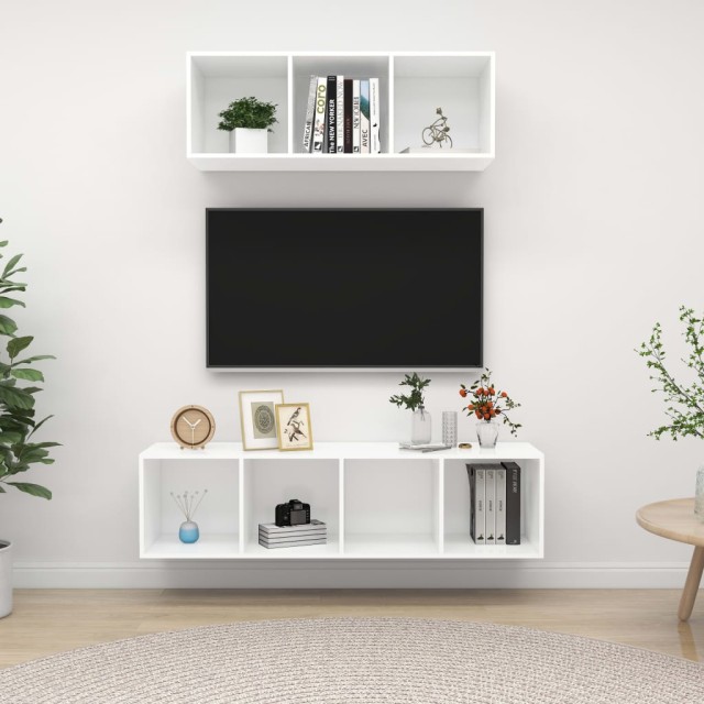 Ensemble de meuble TV 2 pcs Blanc Bois d'ingénierie