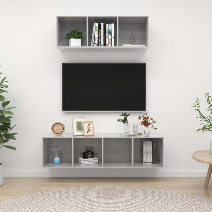 Ensemble de meuble TV 2 pcs Gris béton Bois d'ingénierie