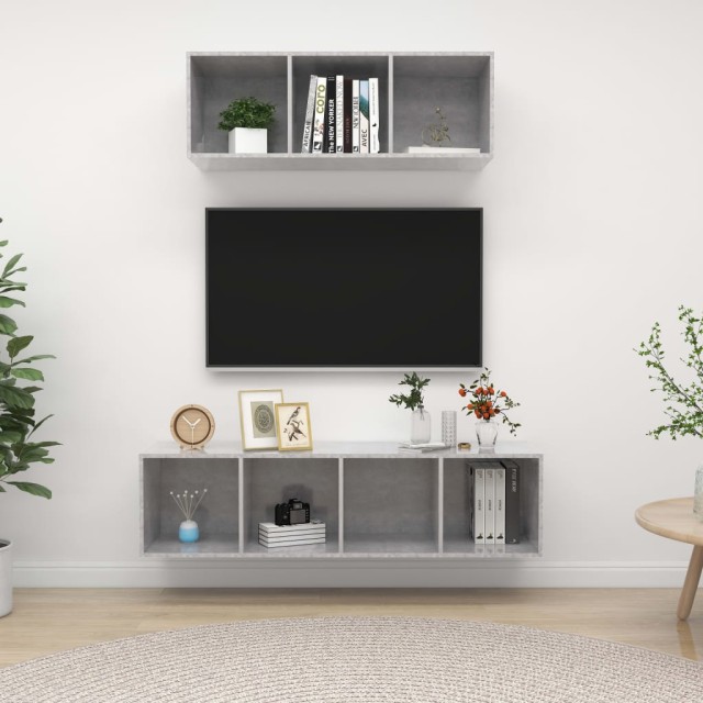 Ensemble de meuble TV 2 pcs Gris béton Bois d'ingénierie