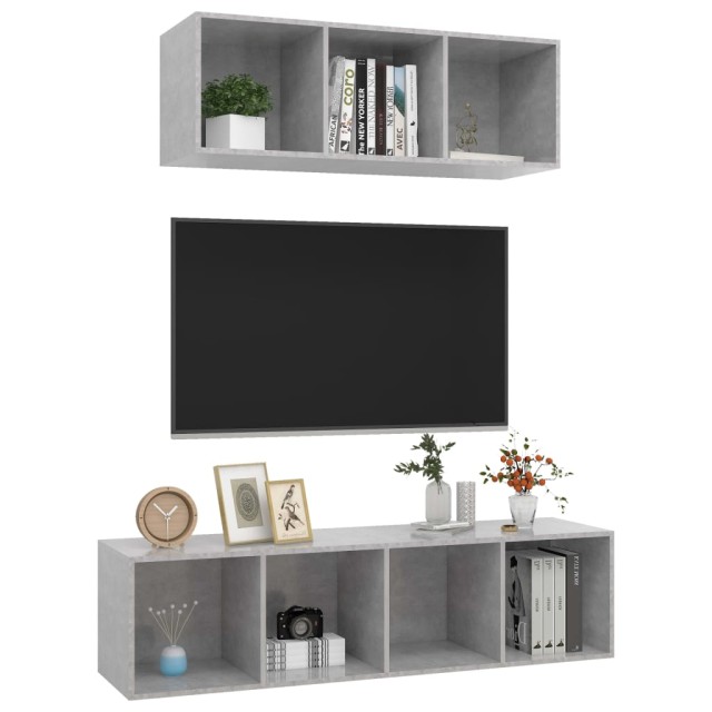 Ensemble de meuble TV 2 pcs Gris béton Bois d'ingénierie