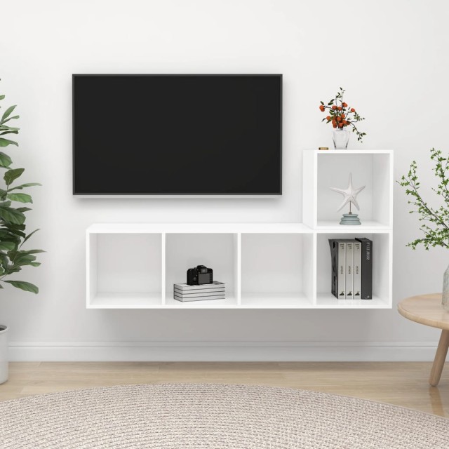 Ensemble de meuble TV 2 pcs Blanc Bois d'ingénierie