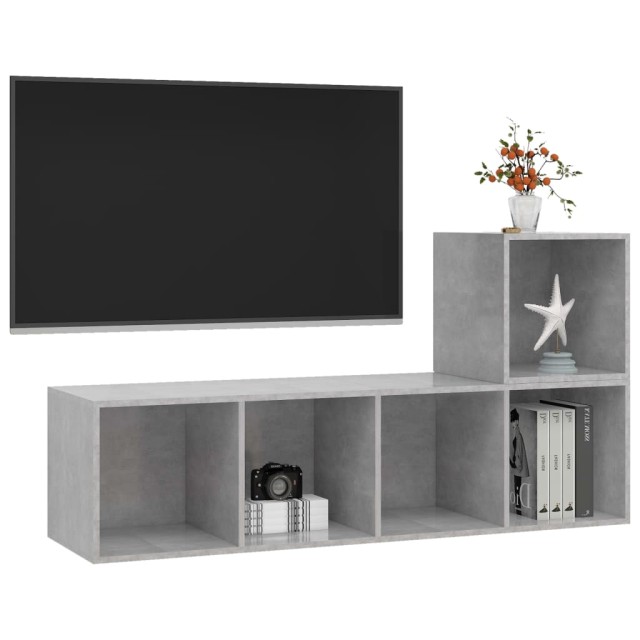 Ensemble de meuble TV 2 pcs Gris béton Bois d'ingénierie