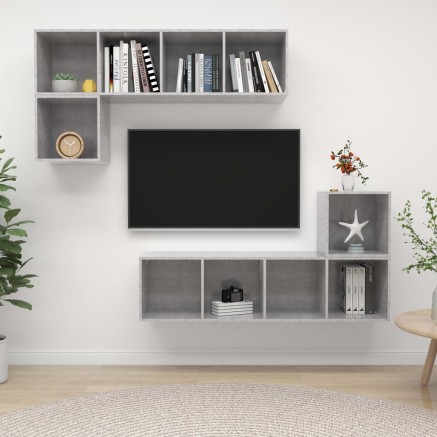 Ensemble de meuble TV 4 pcs Gris béton Bois d'ingénierie