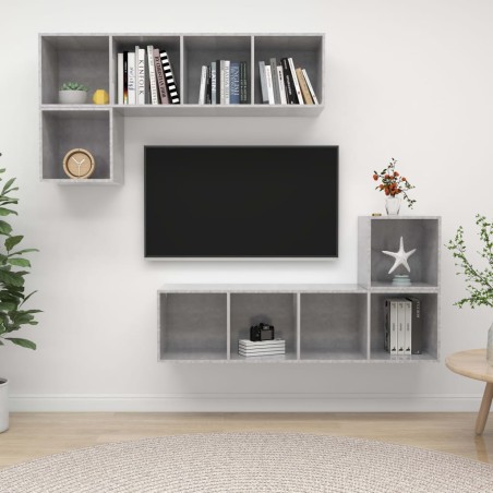 Ensemble de meuble TV 4 pcs Gris béton Bois d'ingénierie