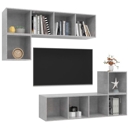Ensemble de meuble TV 4 pcs Gris béton Bois d'ingénierie