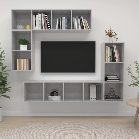 Ensemble de meubles TV 4 pcs Gris béton Bois d'ingénierie