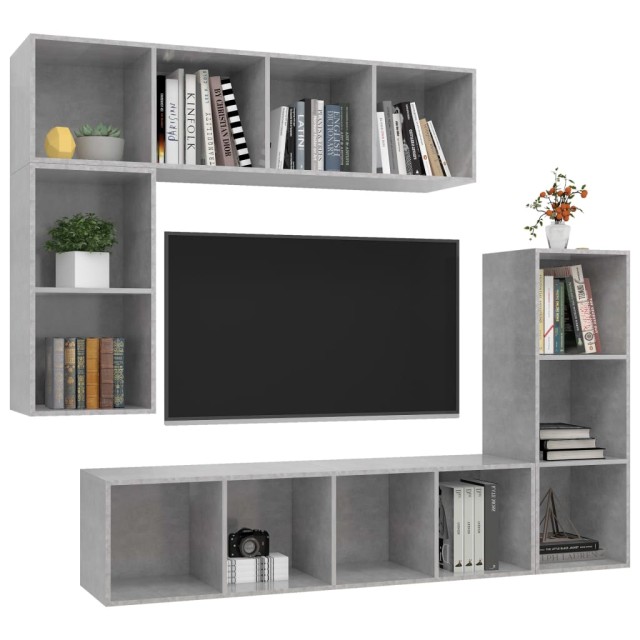 Ensemble de meubles TV 4 pcs Gris béton Bois d'ingénierie