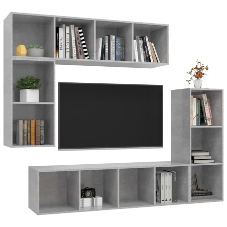 Ensemble de meubles TV 4 pcs Gris béton Bois d'ingénierie