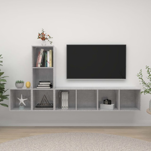 Ensemble de meuble TV 3 pcs Gris béton Bois d'ingénierie