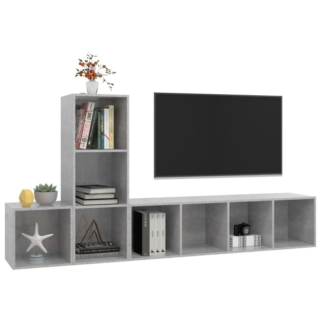 Ensemble de meuble TV 3 pcs Gris béton Bois d'ingénierie