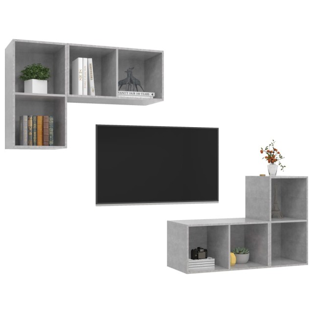 Meubles TV muraux 4 pcs Gris béton Bois d'ingénierie