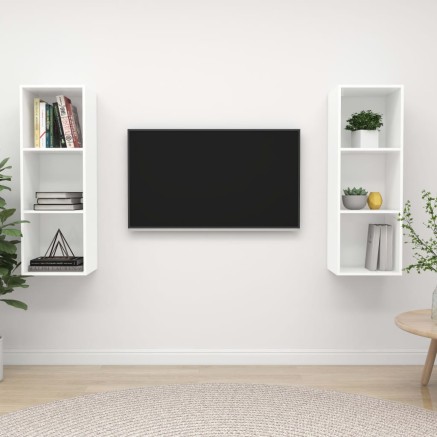 Meubles TV muraux 2 pcs Blanc Bois d'ingénierie
