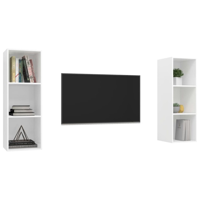 Meubles TV muraux 2 pcs Blanc Bois d'ingénierie