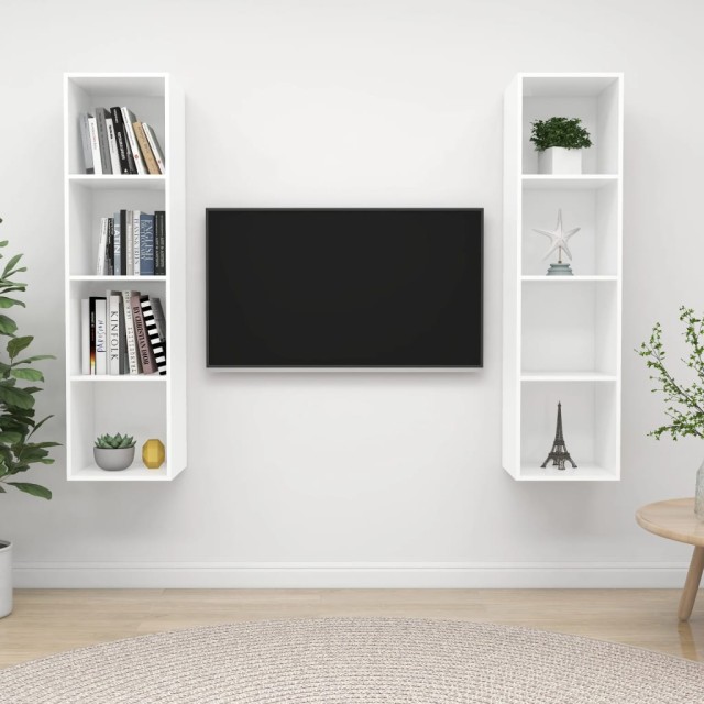 Meubles TV muraux 2 pcs Blanc Bois d'ingénierie