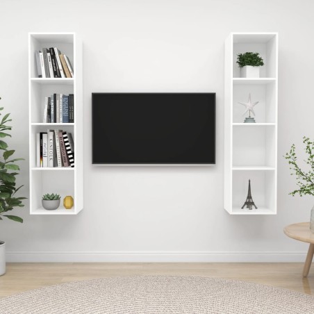Meubles TV muraux 2 pcs Blanc Bois d'ingénierie