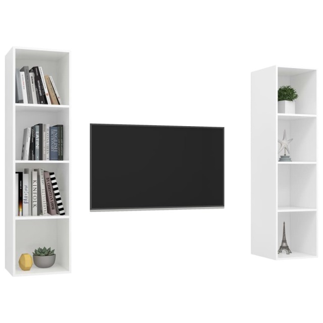 Meubles TV muraux 2 pcs Blanc Bois d'ingénierie