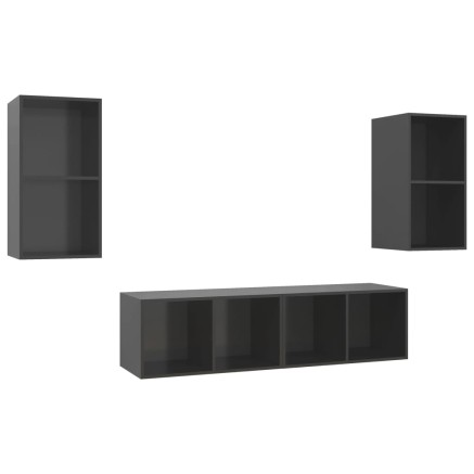 Meubles TV muraux 4 pcs Gris brillant Bois d'ingénierie 2