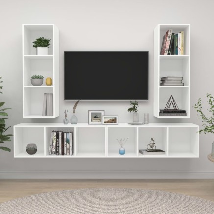 Meubles TV muraux 4 pcs Blanc Bois d'ingénierie